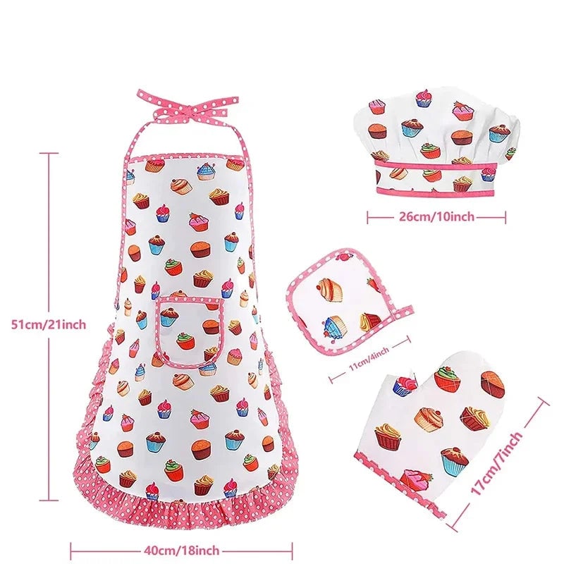 Pink Chef Apron Kitchen Pretend Play Set Educational Baking Toys