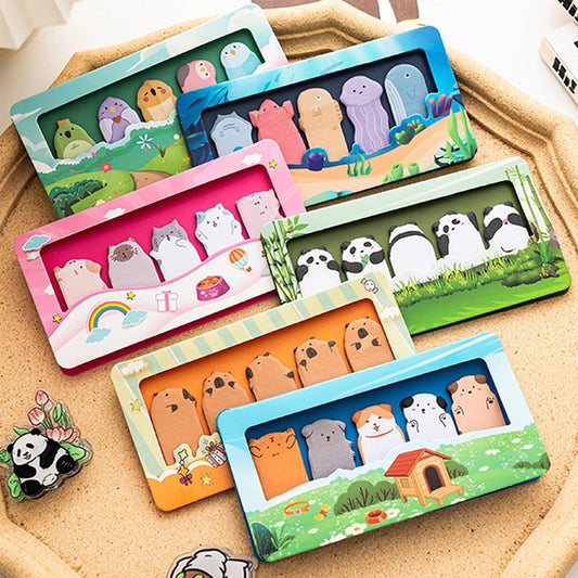 Cartoon Animals Sticky Notes 150 Sheets - Capybara Panda Cat Memo Clips