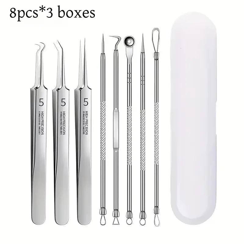 8-Piece Stainless Steel Acne Extraction Tool Kit - Professional