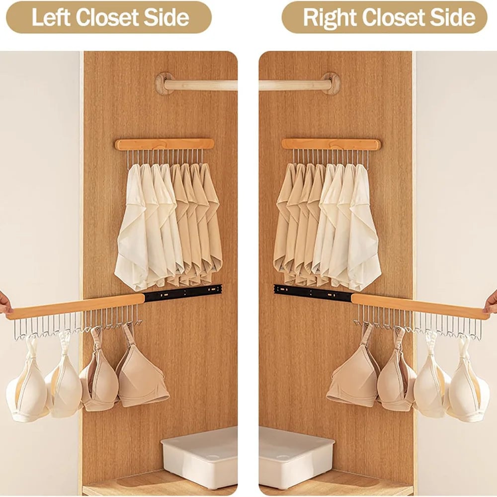 8/12 Hook Retractable Wood Clothes Hanger Wall-Mounted Organizer