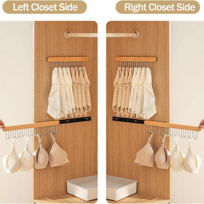 8/12 Hook Retractable Wood Clothes Hanger Wall-Mounted Organizer