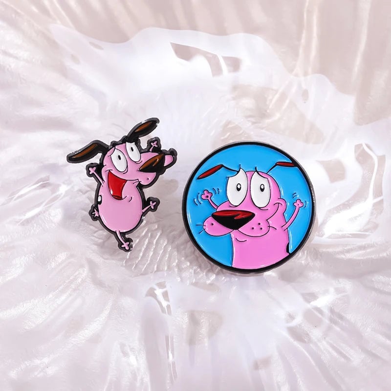 Courage Cowardly Dog Pink Enamel Brooch Pin - Kids Lapel Badge