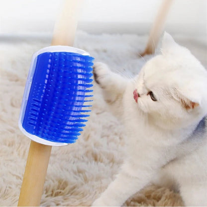 Cat Corner Scratcher Brush Massager - Self-Grooming Pet Scrubber