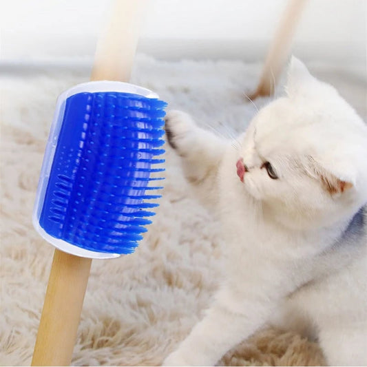 Cat Corner Scratcher Brush Massager - Self-Grooming Pet Scrubber