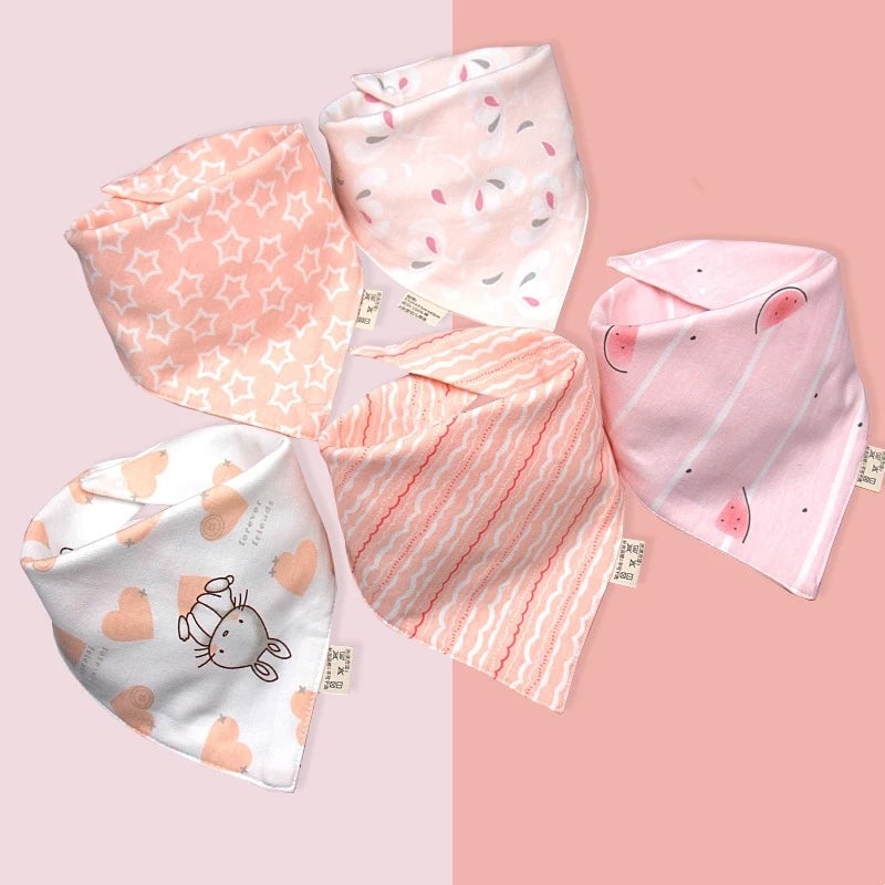 Cotton Triangle Bandana Bibs Set - Waterproof Baby Saliva Towels 5pc