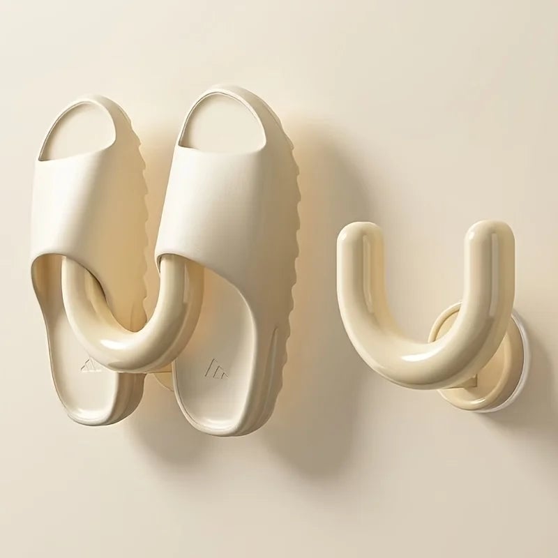 Black Wall Mounted Suction Cup Shoe Rack Slipper Organizer