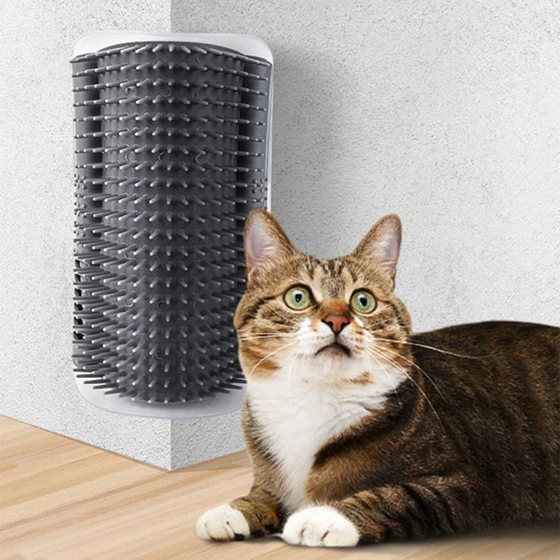 Cat Corner Scratcher Brush Massager - Self-Grooming Pet Scrubber