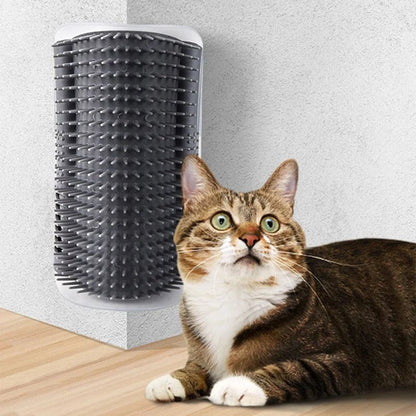 Cat Corner Scratcher Brush Massager - Self-Grooming Pet Scrubber