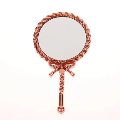 Vintage Oval Round Handheld Makeup Mirror Patterned Beauty Tool