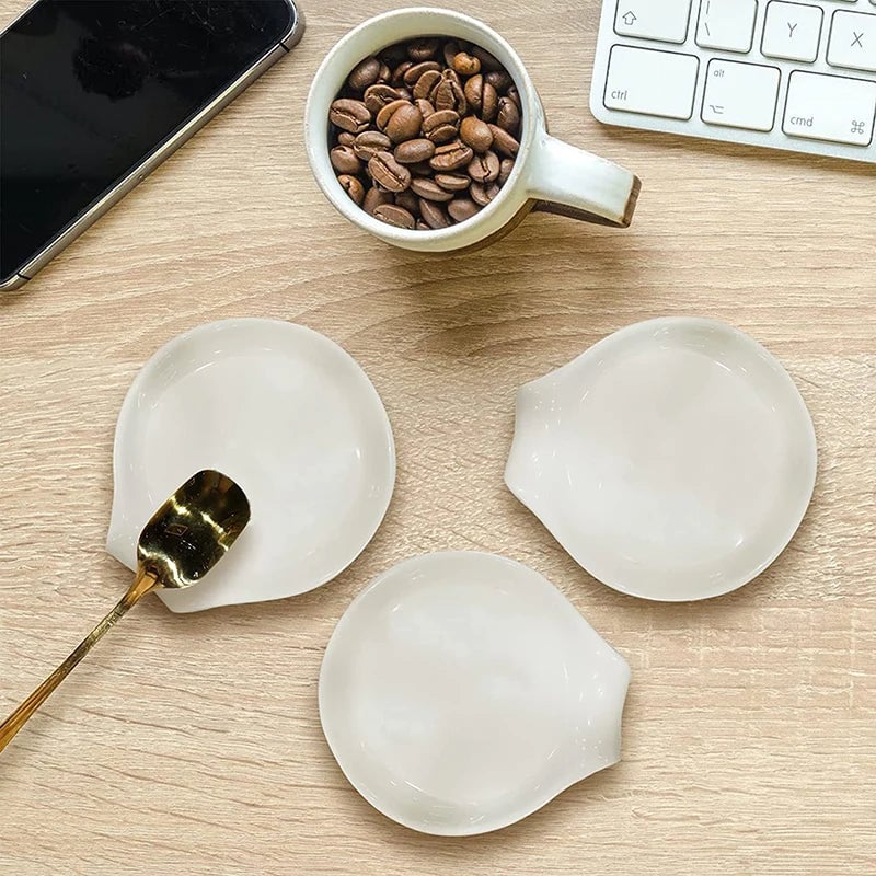 White Ceramic Spoon Rest - Multipurpose Kitchen Utensil Holder Pad