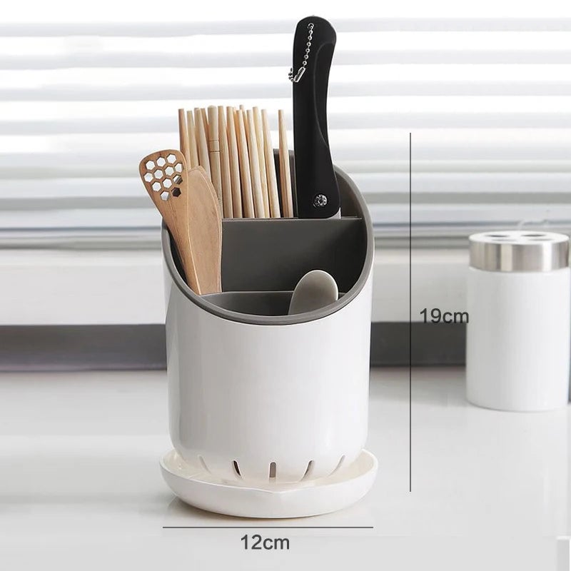 Plastic Tableware Storage Rack with Drain Tray - Cutlery Organizer