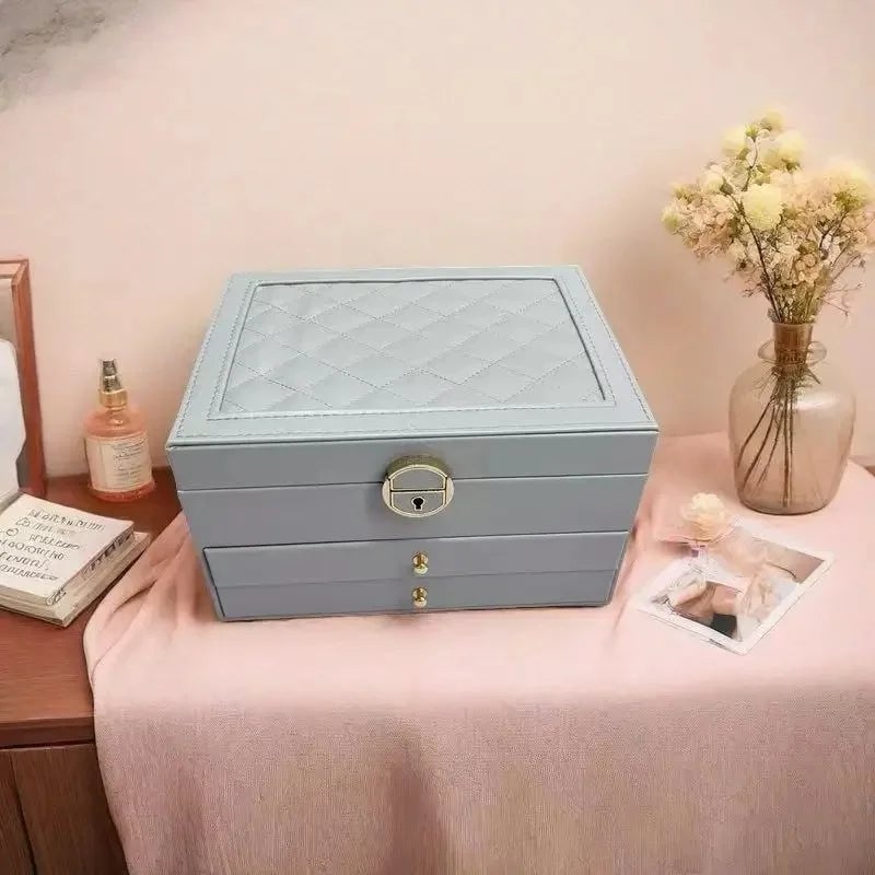 Large Capacity PU Leather Jewelry Box Multi-Compartment Storage Case