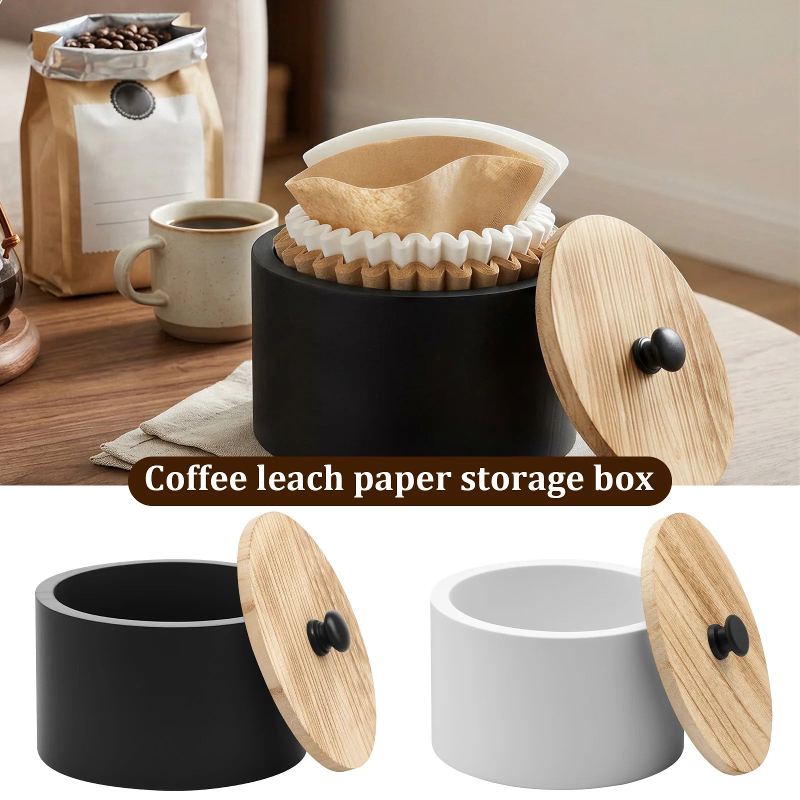 Large Wood Coffee Filter Storage Box Dispenser Organizer
