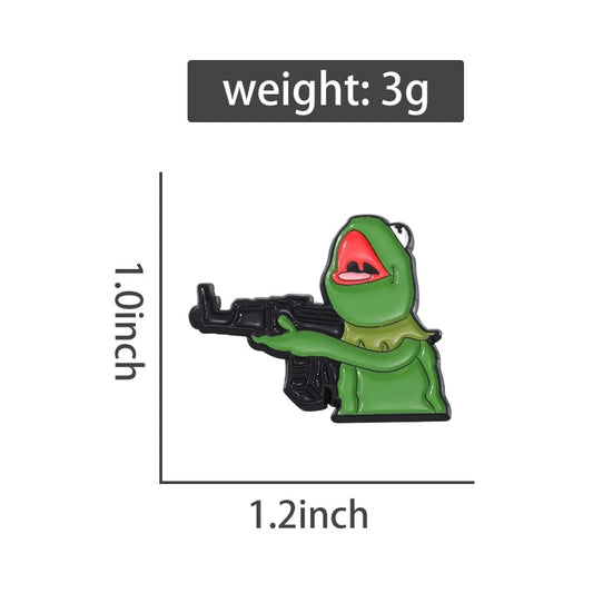 Frog And Gun Enamel Pin - Custom Cartoon Animal Lapel Badge Brooch