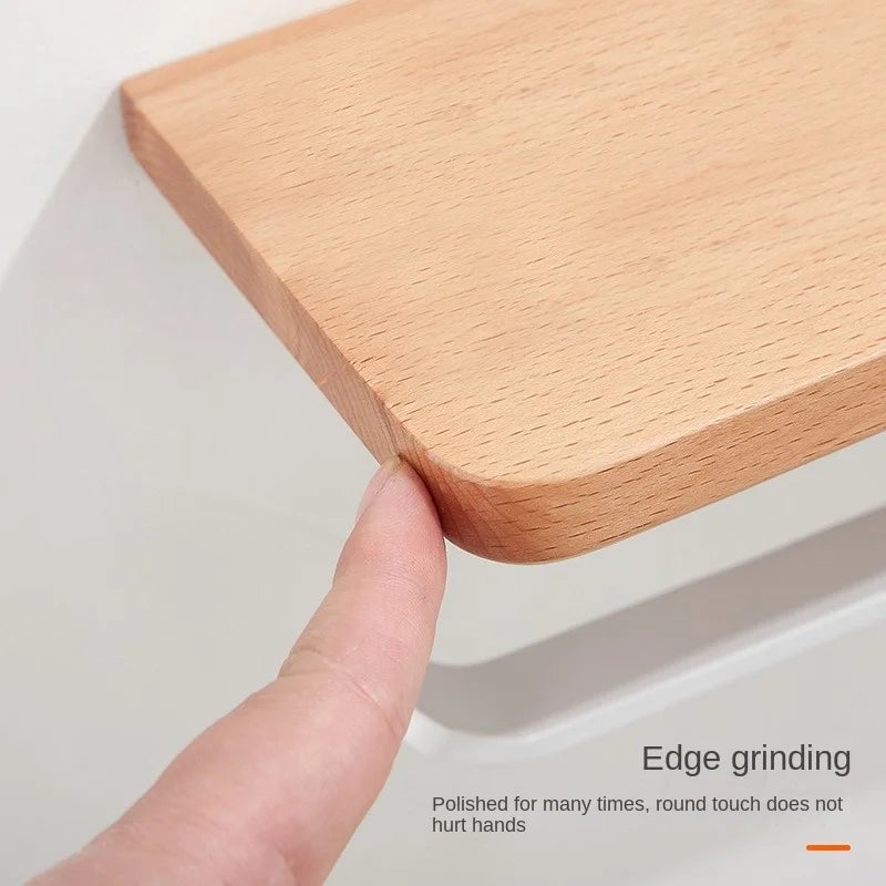Beech Wood Toilet Paper Holder with Phone Storage Bathroom Organizer