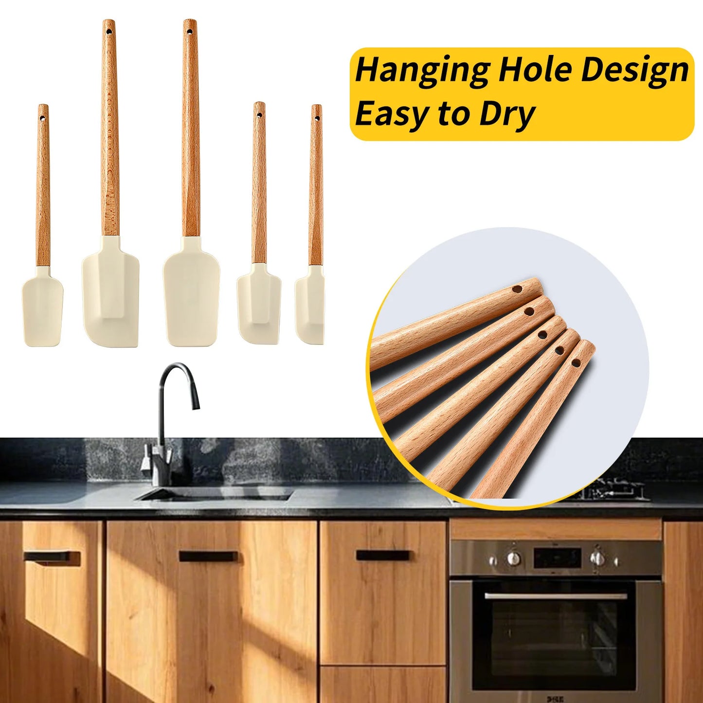 Silicone Cake Scraper Set with Wooden Handle - Baking Spatula Kit