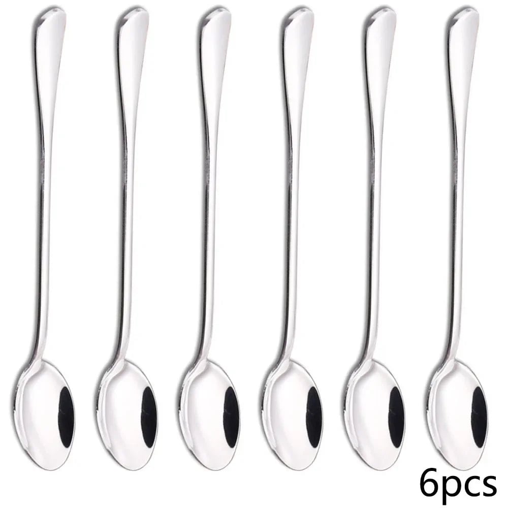 6PCS Thickened Stainless Steel Long Handle Coffee Stirring Spoons Set