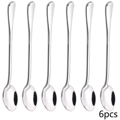 6PCS Thickened Stainless Steel Long Handle Coffee Stirring Spoons Set