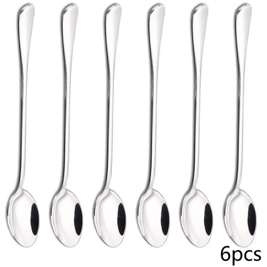 6PCS Thickened Stainless Steel Long Handle Coffee Stirring Spoons Set