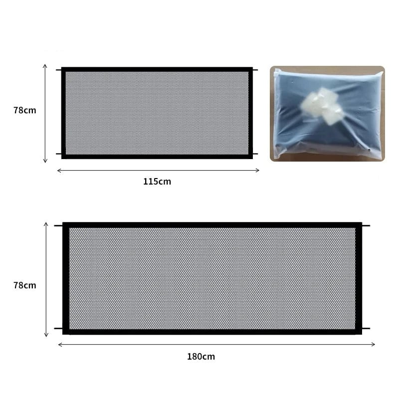 Folding Pet Safety Gate 4-Hook Breathable Mesh Dog Barrier Fence