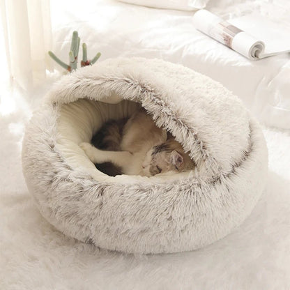 Round Plush Pet Cave Bed - Warm Sleeping Nest for Cats & Dogs