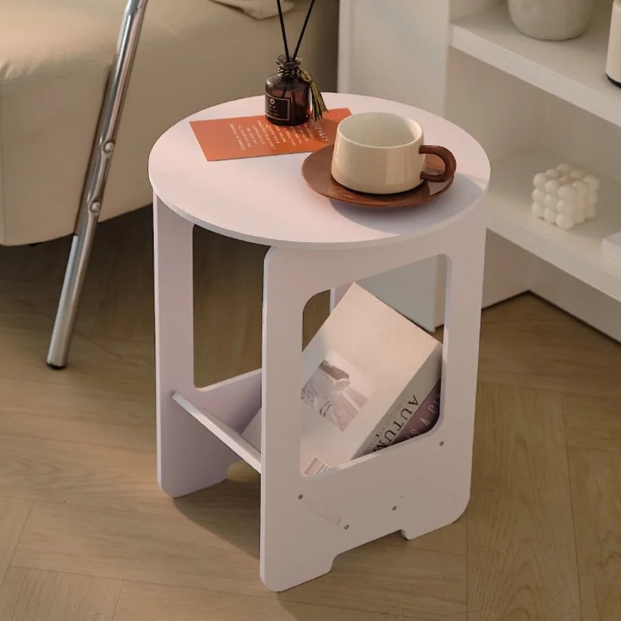 Round Coffee Table - Compact Bedside & Sofa Side Table 14 Inch
