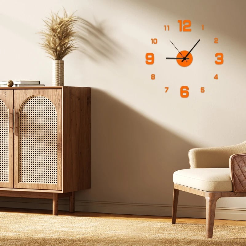 Frameless DIY Wall Clock Decal - Silent Movement Living Room Decor
