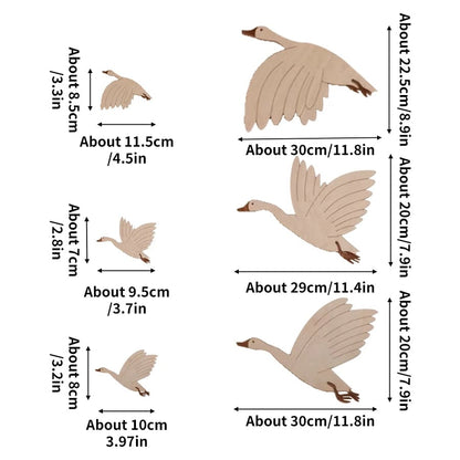 6pcs Scandinavian Wooden Flying Goose Wall Decor Stickers Nursery
