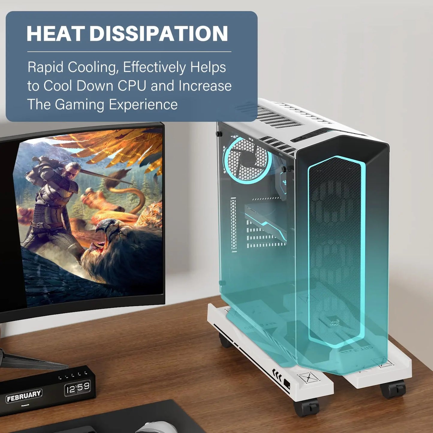 Adjustable CPU Stand Mobile Computer Tower Cart Rolling Wheels