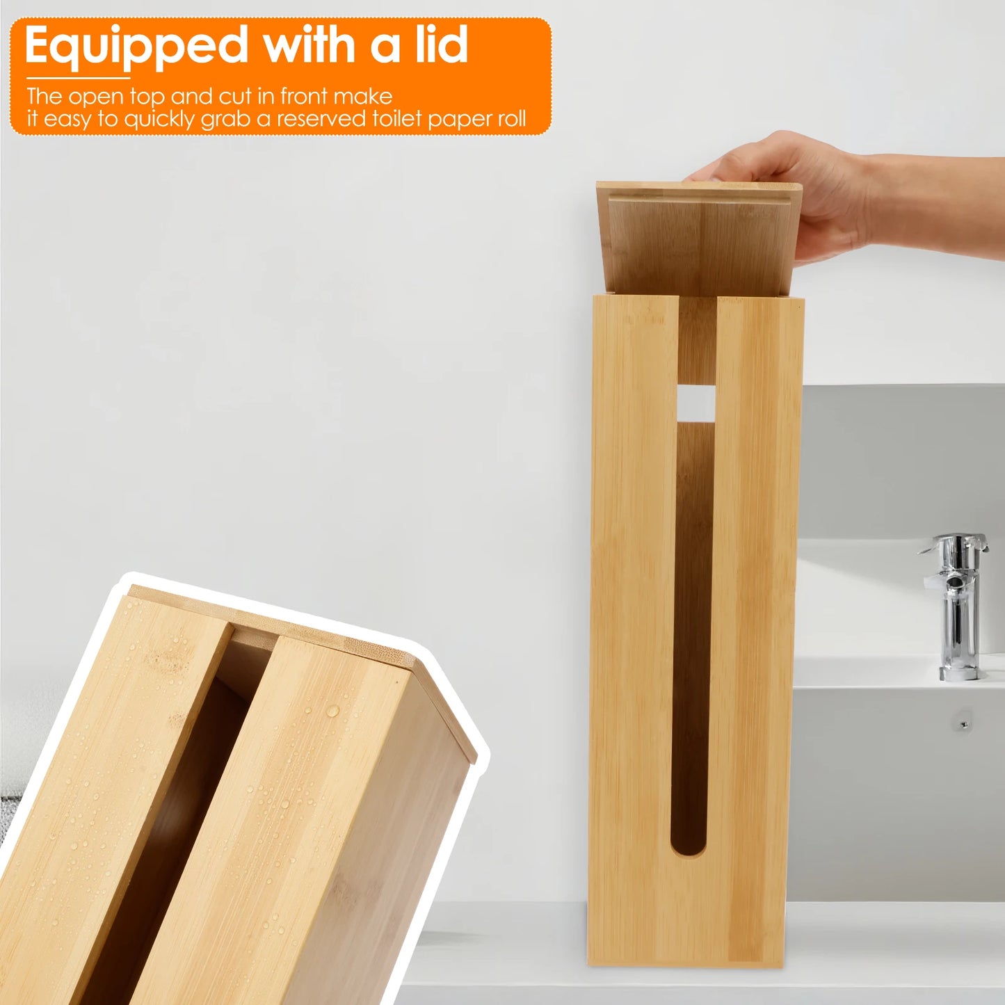 Wooden Bathroom Toilet Paper Holder with Towel Storage Organizer Box