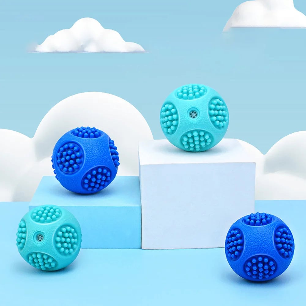 Durable Elastic Dog Chew Ball with Squeaker & Teeth Cleaning Ridges