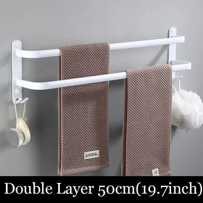 White Aluminum Wall Mount Bathroom Towel Rack Bar with Shelf Hook