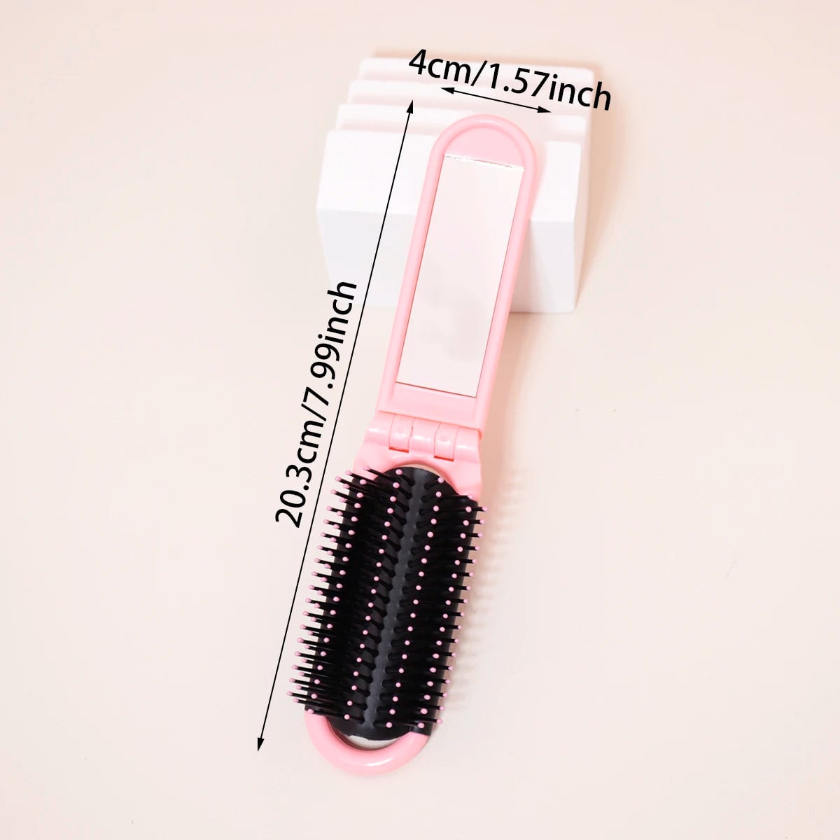 Folding Travel Mirror Hair Brush - Portable Mini Massage Wig Brush