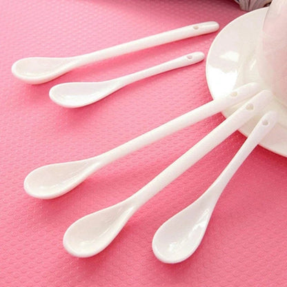5PCS White Porcelain Egg Spoons - Ceramic Coffee Dessert Spoons