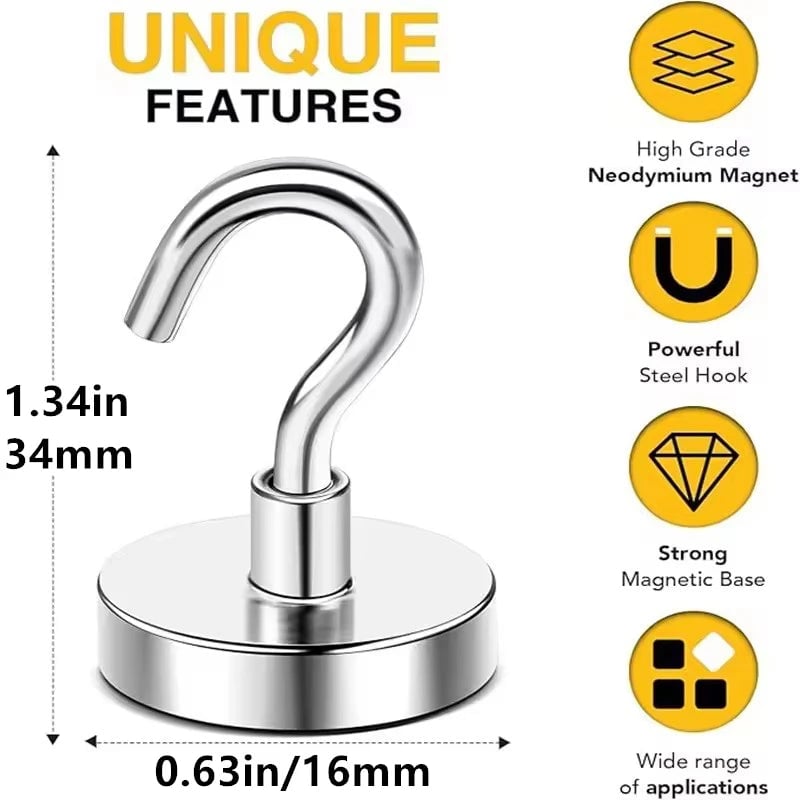 16mm Heavy Duty Magnetic Hooks - Strong Multi-Purpose Storage
