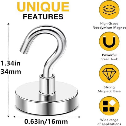 16mm Heavy Duty Magnetic Hooks - Strong Multi-Purpose Storage