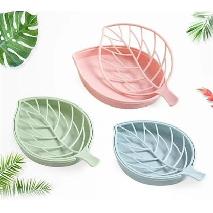 Green Leaf Soap Dish Tray - Plastic Soap Saver Holder for Bathroom