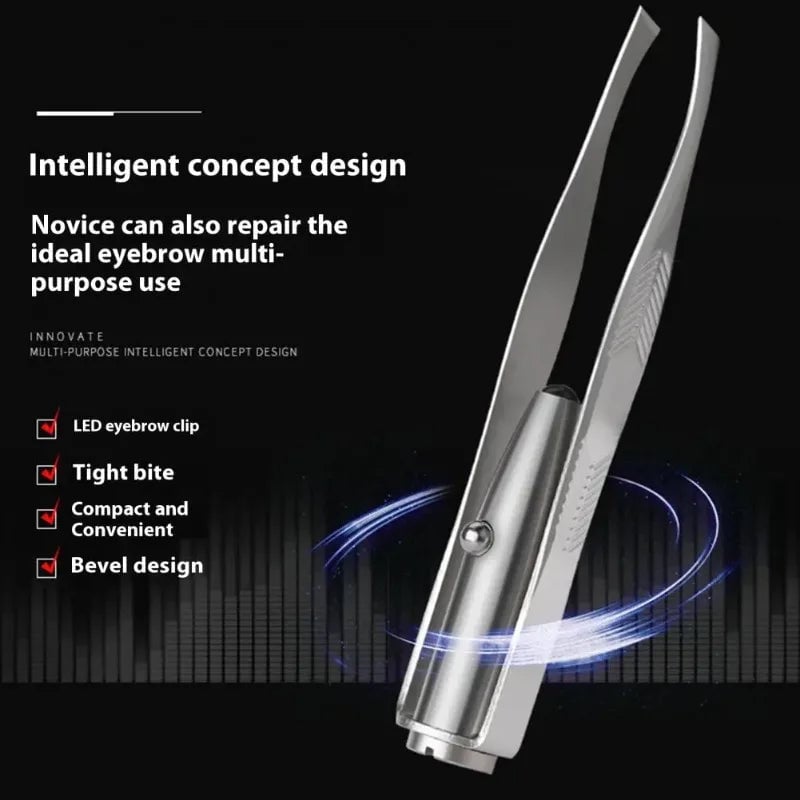 LED Lighted Stainless Steel Eyebrow Tweezers Professional Precision