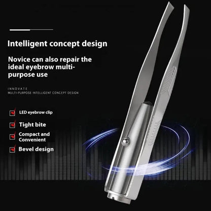 LED Lighted Stainless Steel Eyebrow Tweezers Professional Precision