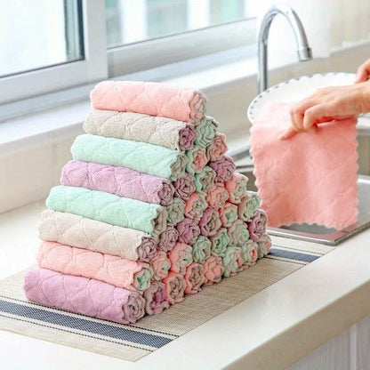 10PCS Double Sided Microfiber Dish Cloths Kitchen Cleaning Towels