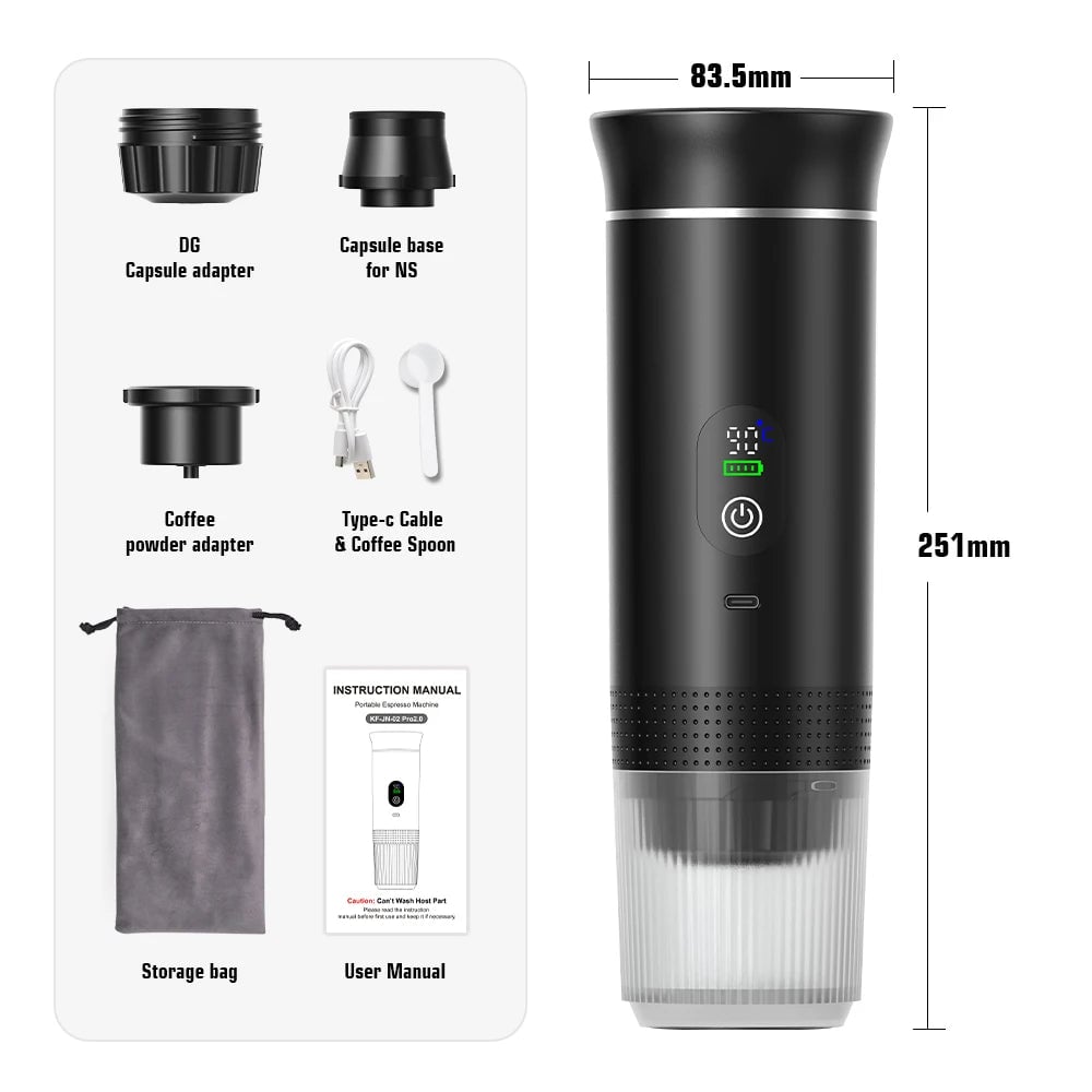 3-in-1 Portable Espresso Machine Digital Display Car Home Coffee Maker