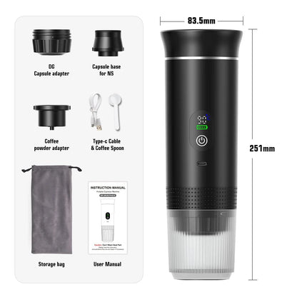3-in-1 Portable Espresso Machine Digital Display Car Home Coffee Maker