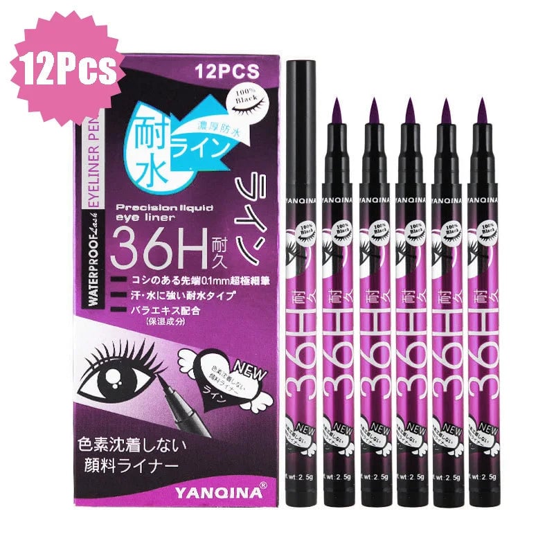 12 Pcs Waterproof Long Lasting Liquid Eyeliner Set Black Brown Blue