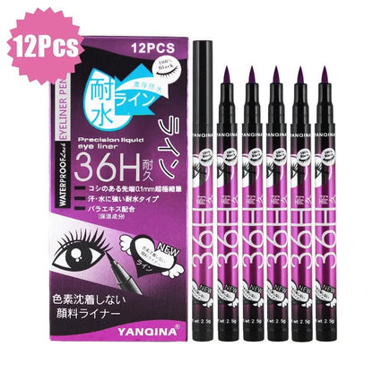 12 Pcs Waterproof Long Lasting Liquid Eyeliner Set Black Brown Blue