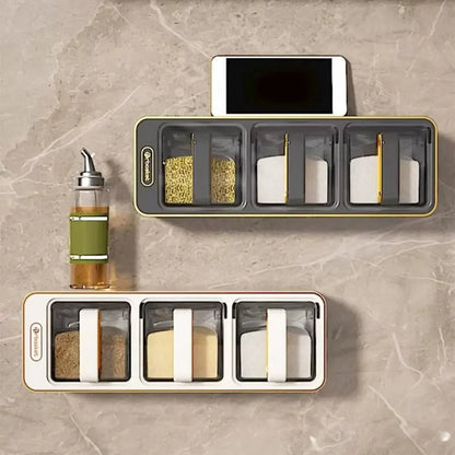 Wall-Mounted Spice Rack Set with Magnetic Containers & Spoons
