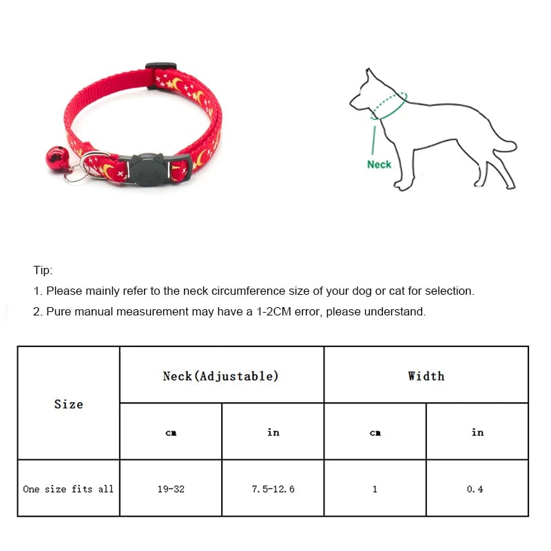 Reflective Gold Stars Moon Cat Collar with Safety Buckle Bell