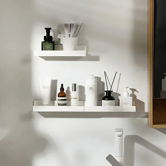 No Drill Corner Bathroom Shelf White ABS Wall Mount Storage Organizer