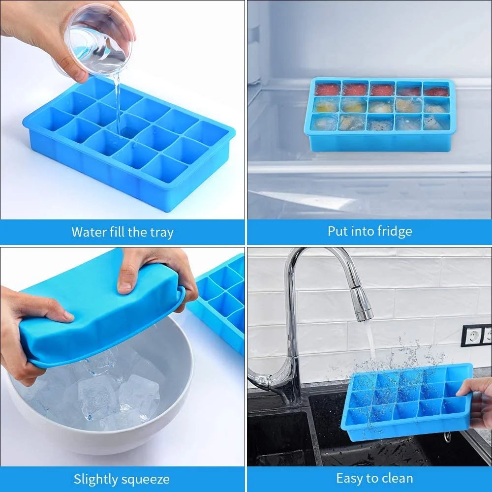 15 Grid Silicone Ice Cube Mold - Big Square Ice Cube Tray Maker