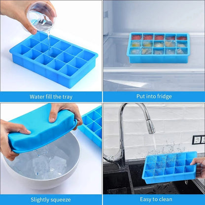15 Grid Silicone Ice Cube Mold - Big Square Ice Cube Tray Maker
