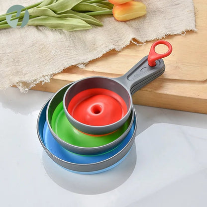 3pc Silicone Folding Funnel Set Wide Mouth Kitchen Liquid Powder